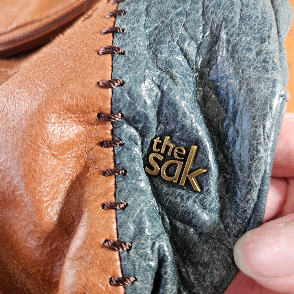 The Sak Leather Crossbody Bag Patchwork Brown Turquoise Sequin Boho Purse - Picture 11 of 14